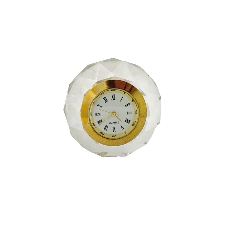 Desk Clock Crystal Cut Glass Paperweight Camry Round Shape Vintage Elegant Gift